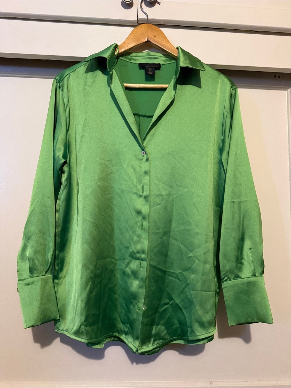House of Harlow 1960 Emerald Green Satin Button-Down Shirt